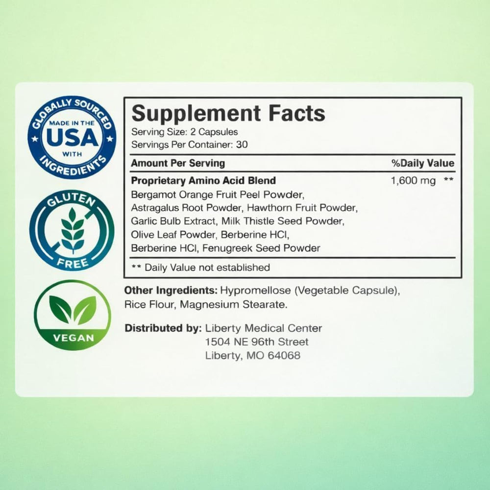 Liberty Medical Center hawthorn fenugreek blend showcasing vascular balance visuals