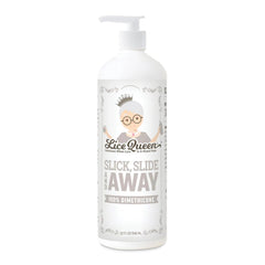 Lice Queen Slick, Slide & Away bottle close-up showing easy pour for quick application.
