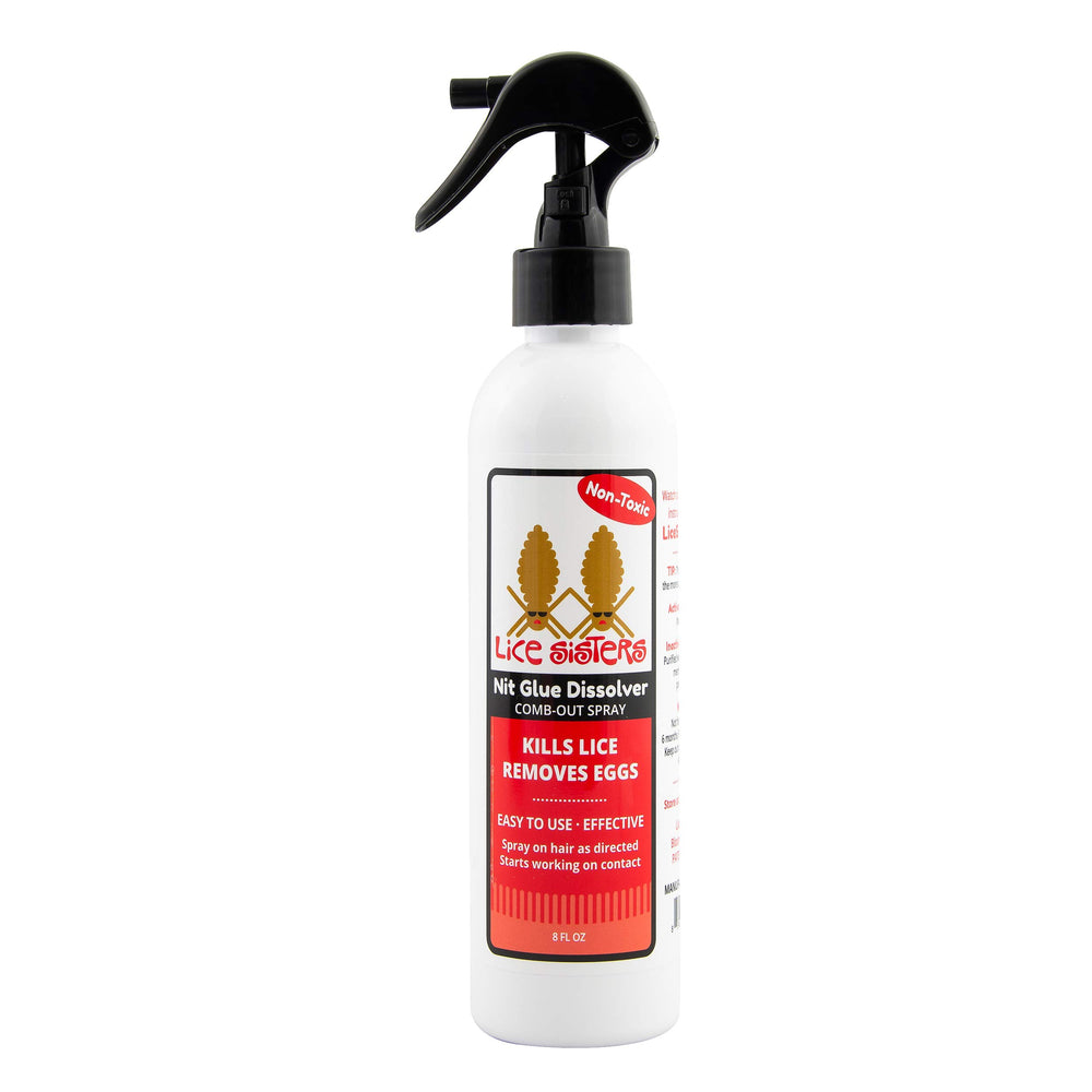 Lice Sisters non-toxic spray bottle shown as a safe lice treatment option