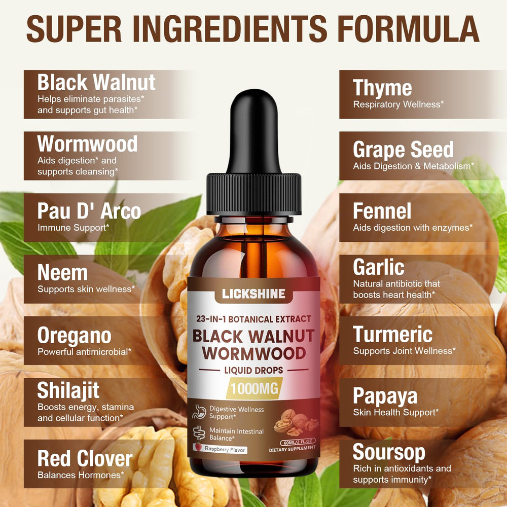 Lickshine 23-in-1 detox ingredients image with botanical selection.