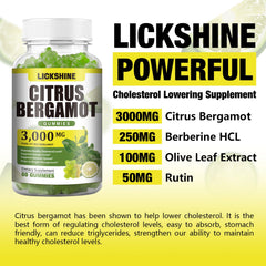 Ingredients panel highlights bergamot extract, berberine, olive leaf, and rutin for immune and digestion support