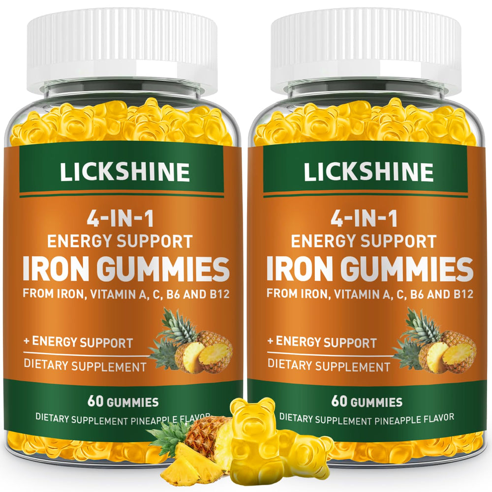 Lickshine iron gummies bottle showing 120-count supply for daily use.