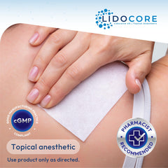 Lidocore patch on skin shows discreet wear for daily activities.