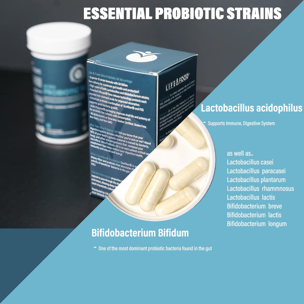 Life & Food Sunfiber Prebiotics bottle highlights nourishing prebiotics for probiotics
