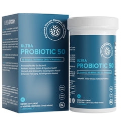Life & Food Ultra Probiotic 50Billion CFU bottle supports daily digestive balance