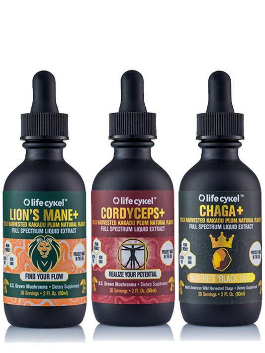 Life Cykel This is It Pack bottle shows a full-spectrum mushroom blend for daily vitality.