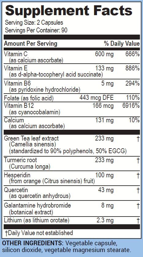 Galantamind capsules arranged to highlight memory and focus benefits