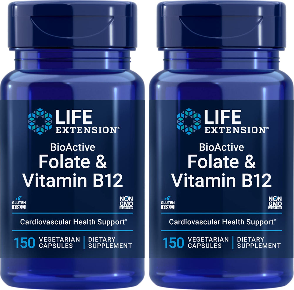 Life Extension BioActive Folate B12 bottle front showing label and key features