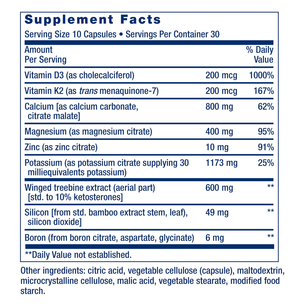 Dr. Strum's Intensive Bone Formula label highlights gluten-free and non-GMO sourcing