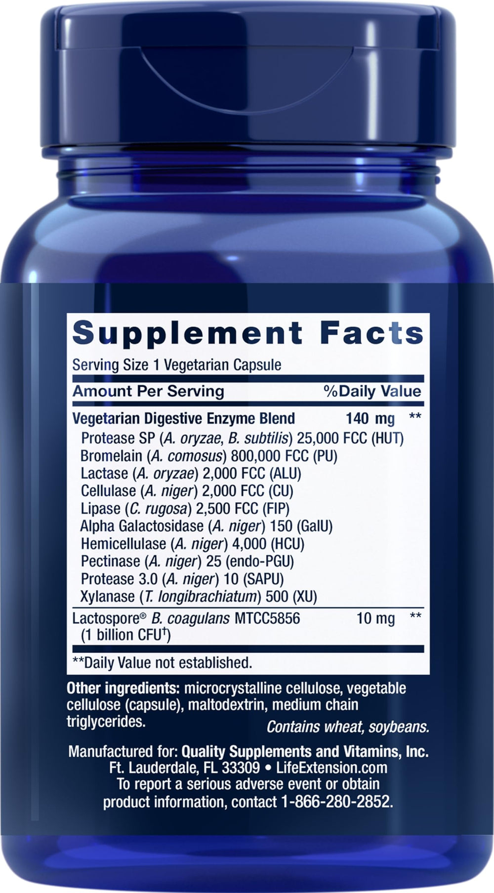 Life Extension label showing probiotic blend for gut balance and plant-based digestion