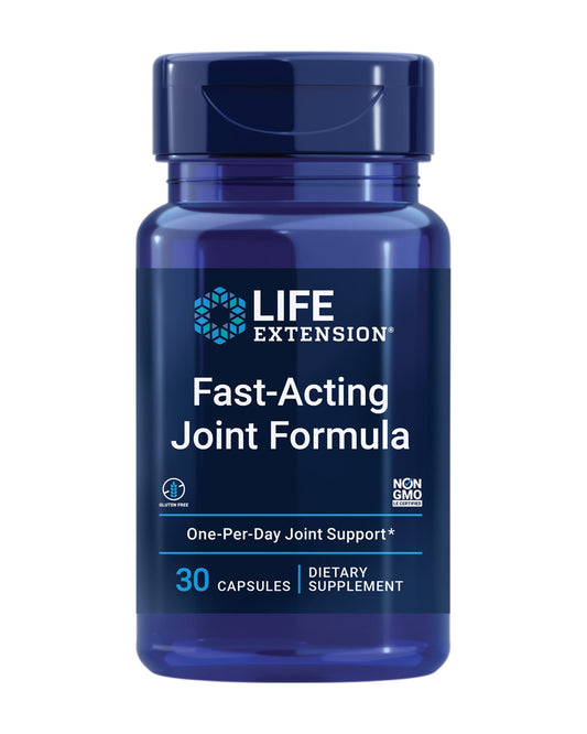 Life Extension Fast-Acting Joint Formula bottle highlights keratin support for healthier joint tissue and comfort.