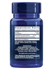 Life Extension DAO capsules close-up highlighting vegetarian, pea-sourced enzyme for histamine metabolism