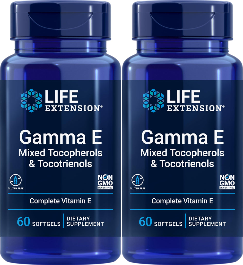 Life Extension Gamma E bottle front offering full-spectrum vitamin E for antioxidant support