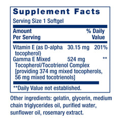 Life Extension Gamma E softgel capsules closeup highlights easy daily supplementation.