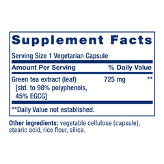 Life Extension Mega Green Tea Extract polyphenol profile close-up showing EGCG content.