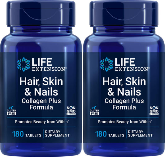 Life Extension Hair, Skin & Nails Collagen Plus Bottle may support healthy hair, skin, and nails