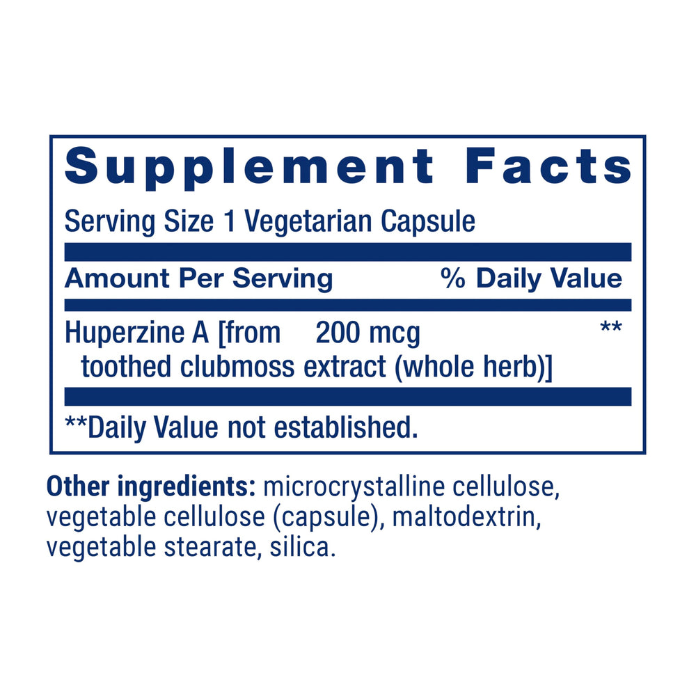 Life Extension Huperzine A label front highlights gluten-free and non-GMO quality