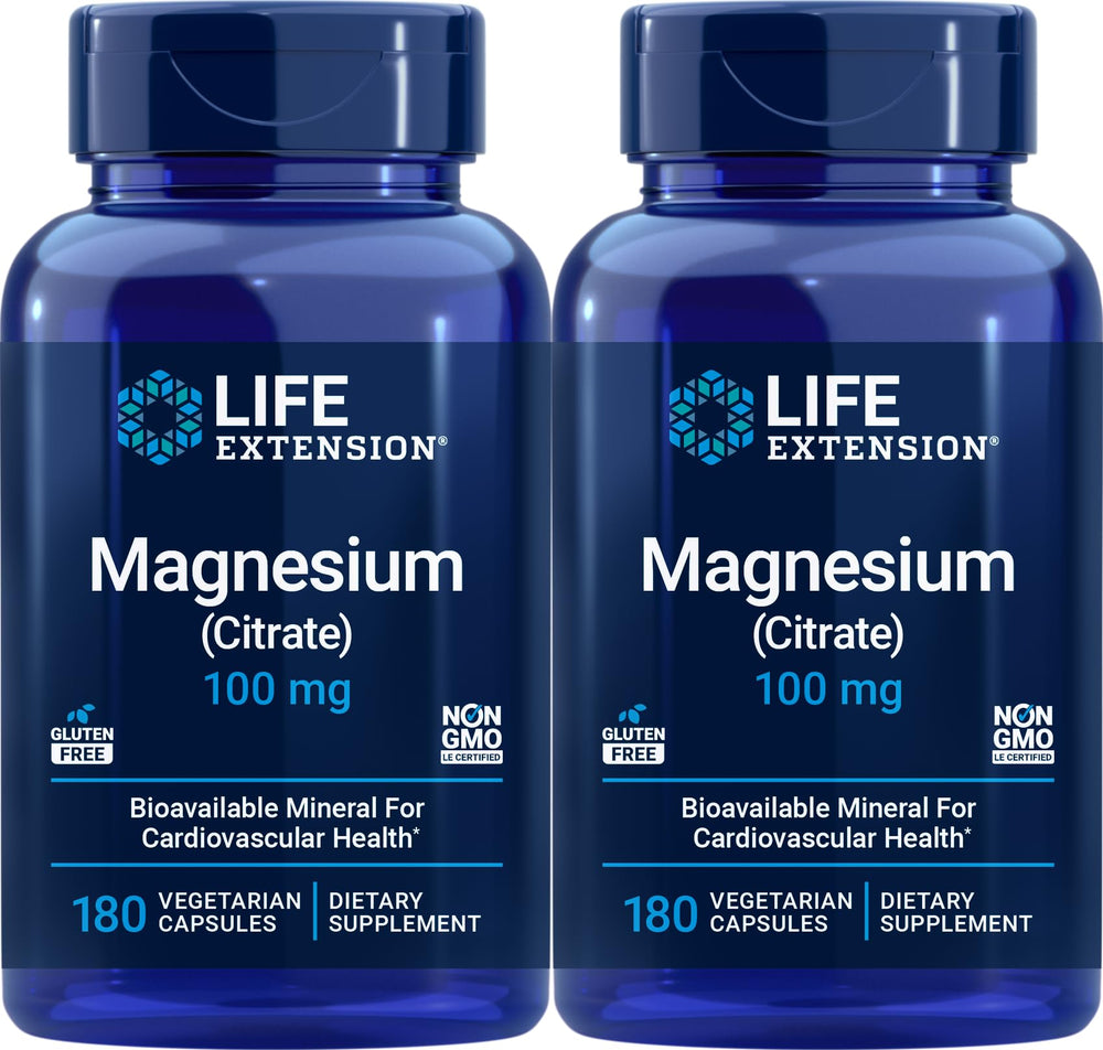 Life Extension Magnesium Citrate 100 mg bottle supports normal muscle function.