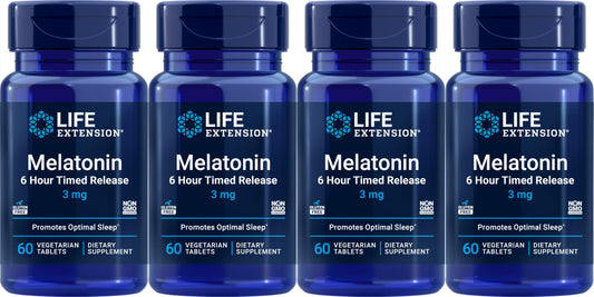Life Extension Melatonin 6 Hour Timed Release bottle pour supports gradual sleep onset