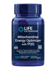 Life Extension Mitochondrial Energy Optimizer bottle shows PQQ for cellular energy