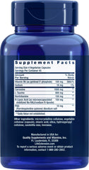 Close-up Life Extension capsules highlighting vegetarian formula and gluten‑free profile