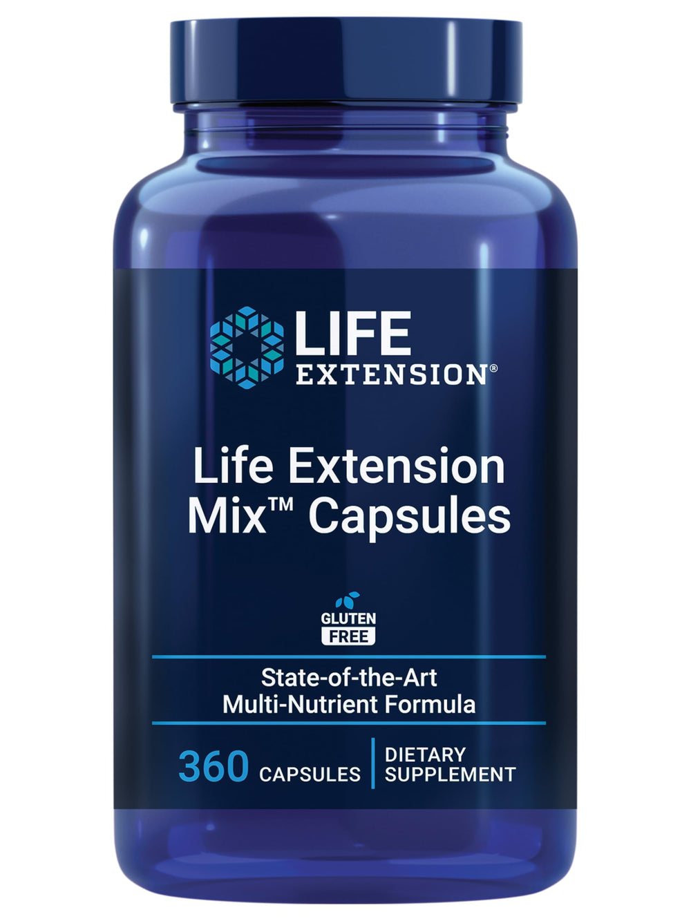 Life Extension Mix capsules bottle pour – broad daily nutrition in one capsule.