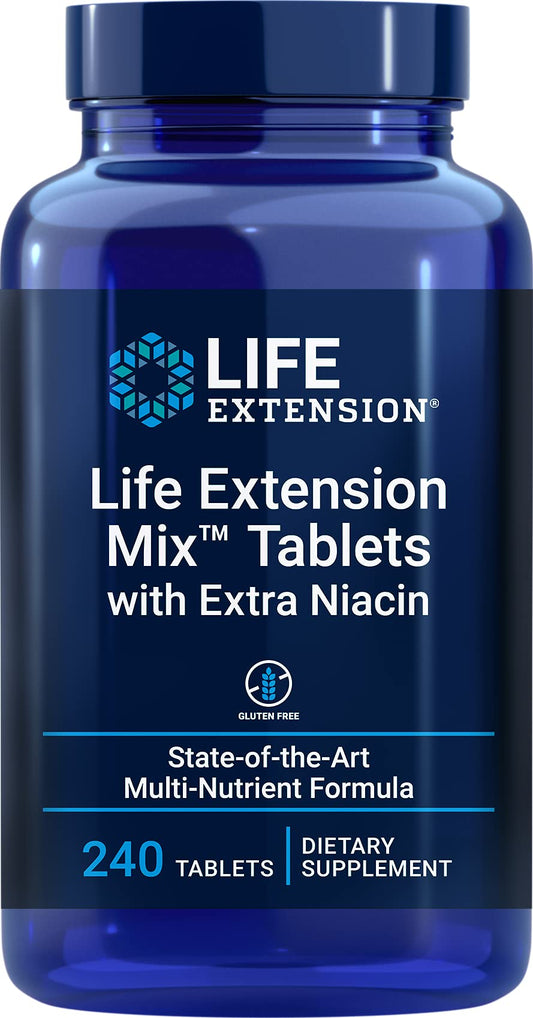 Life Extension Mix extra niacin tablets bottle; supports energy production and healthy aging