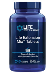 Life Extension Mix tablets bottle front promotes comprehensive daily nutrition for overall wellness.