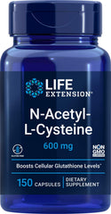 Life Extension NAC 600mg capsules bottle shows easy daily immune support potential.