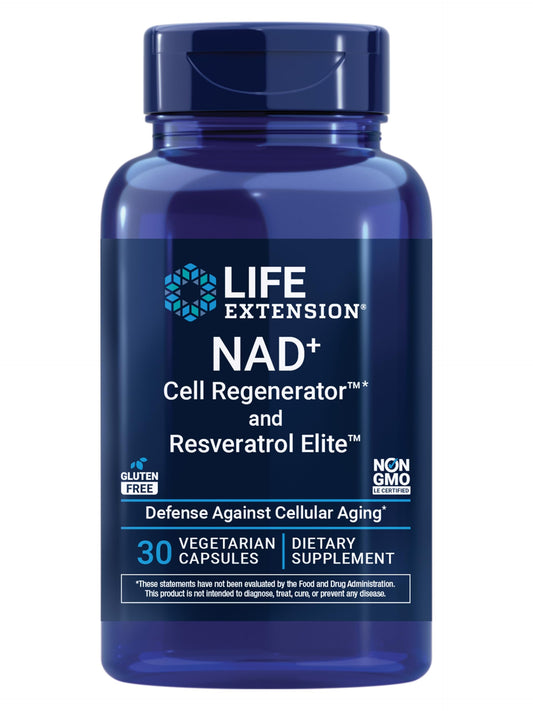 Life Extension NAD+ Cell Regenerator bottle on shelf highlights premium packaging for healthy aging