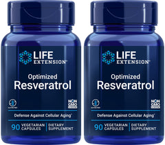 Life Extension Optimized Resveratrol bottle front with longevity-supporting formula