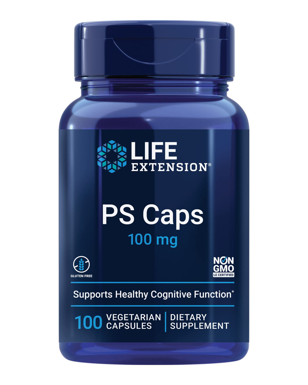 Life Extension PS Caps bottle shows packaging with potential cognitive support.