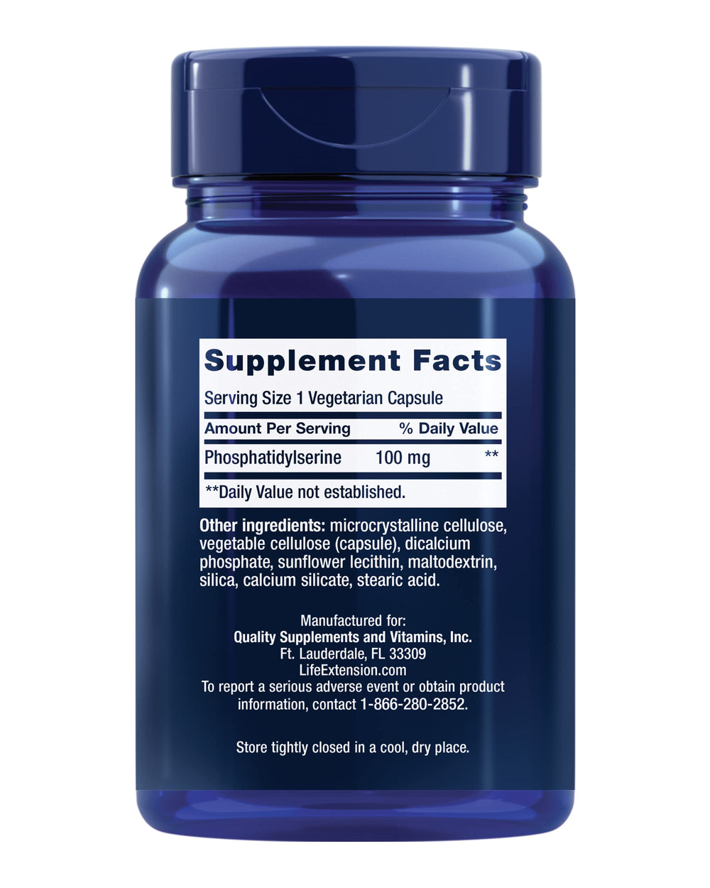 Life Extension PS Caps packaging close-up highlights ingredients and potential benefits.