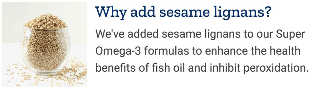 Life Extension Super Omega-3 sesame lignans badge on packaging signaling enhanced formulation.