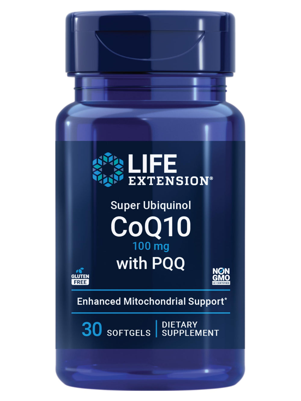 Life Extension Super Ubiquinol CoQ10 with PQQ bottle front supports energy production.