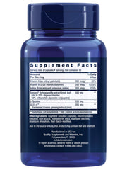 Life Extension Thyroid Support Complex bottle back label highlights ingredients and dosage.