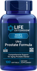 Life Extension Ultra Prostate Formula bottle front showing 100 softgels for urinary support