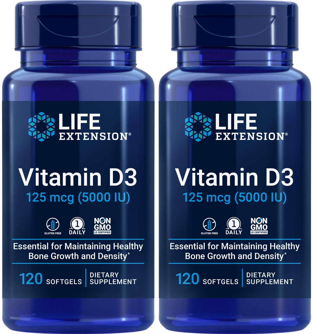 Life Extension Vitamin D3 5000 IU bottle label indicating a 240-day supply