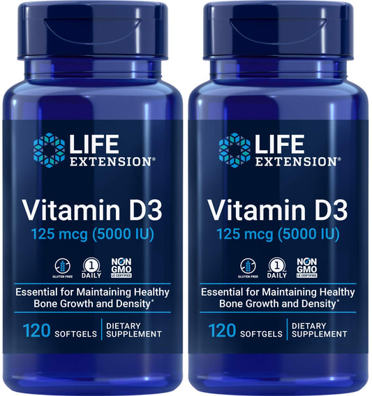 Life Extension Vitamin D3 5000 IU bottle label indicating a 240-day supply