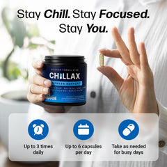 Life Happns Chillax capsules closeup highlights daily relaxation.