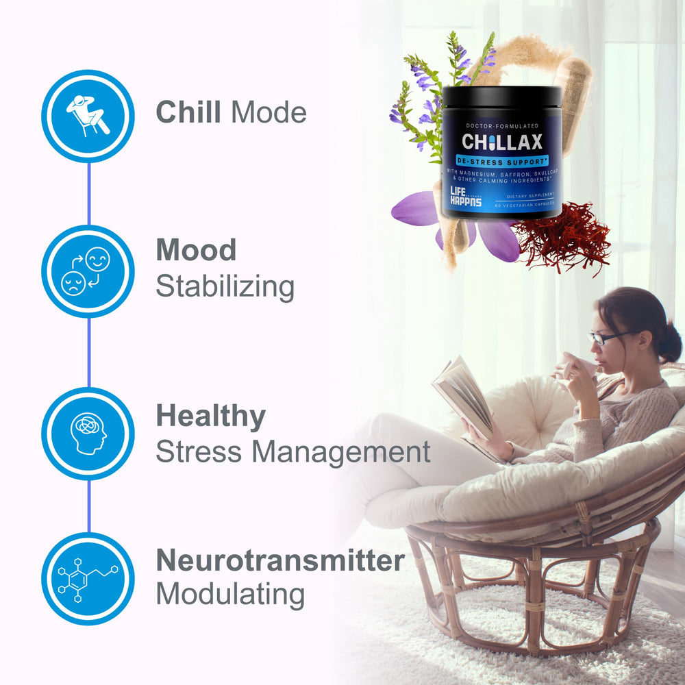 Life Happns skullcap bottle adds natural calming support.