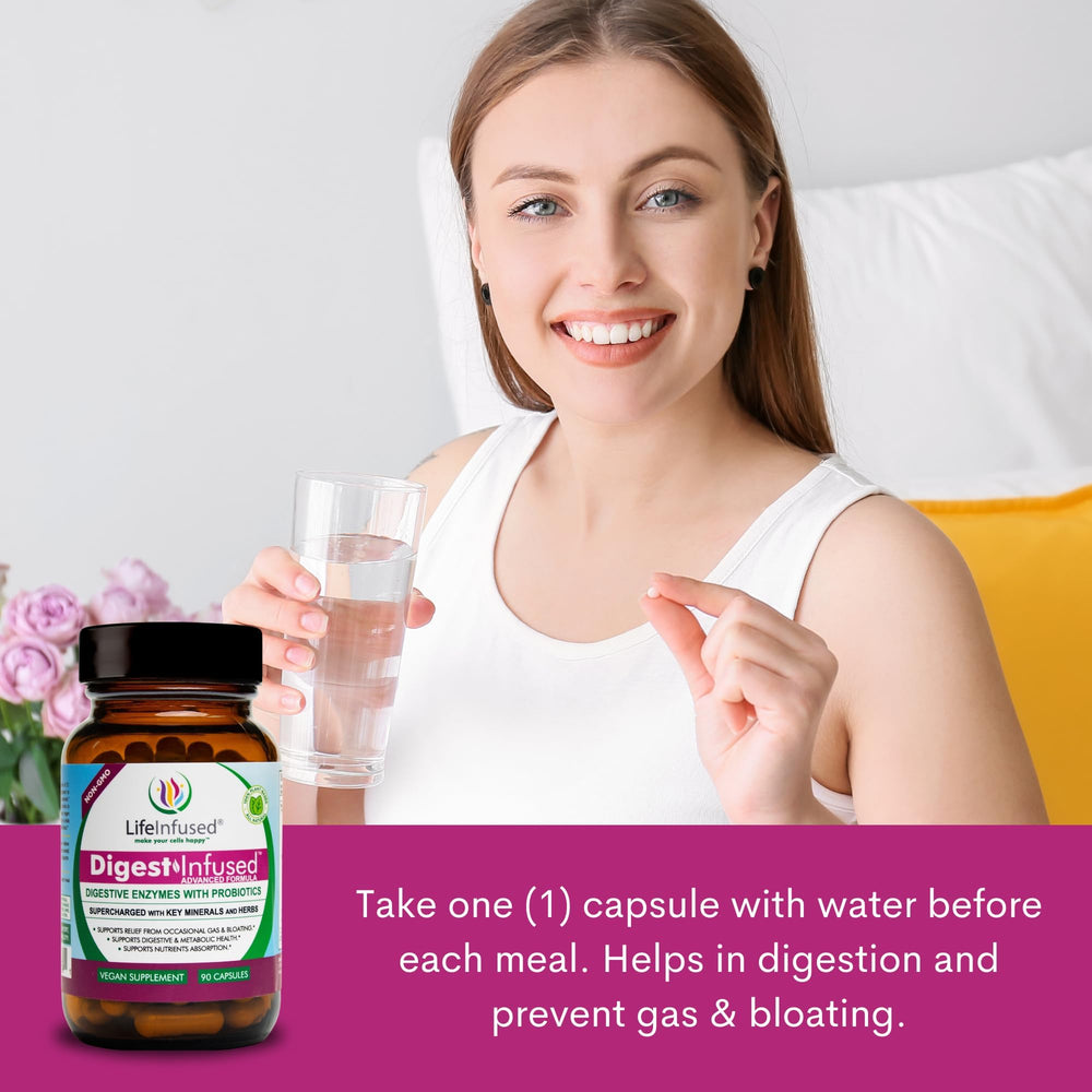 Life Infused bottle on shelf conveying vegan, clean digestive formulation