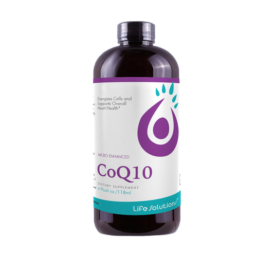 Life Solutions liquid CoQ10 bottle—easy daily dose for energy support.