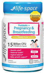 Life-Space Probiotic pregnancy bottle close-up showing mom and baby gut health focus.