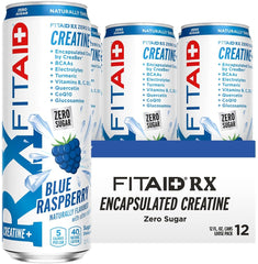 Lifeaid Fitaid RX + Creatine blue raspberry bottle highlighting zero sugar for athletes