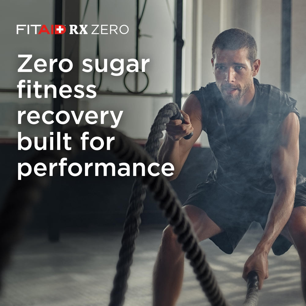 LIFEAID FITAID RX Zero Sugar bottle beside shaker and gym setup