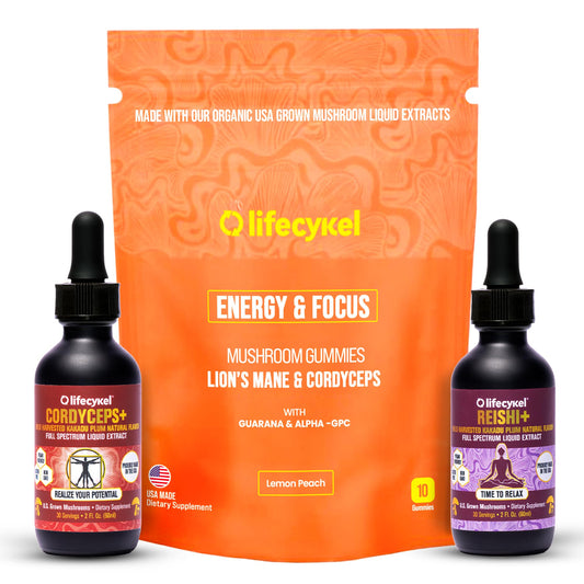 Life Cykel cordyceps tincture bottle highlighting natural energy support for daily activity