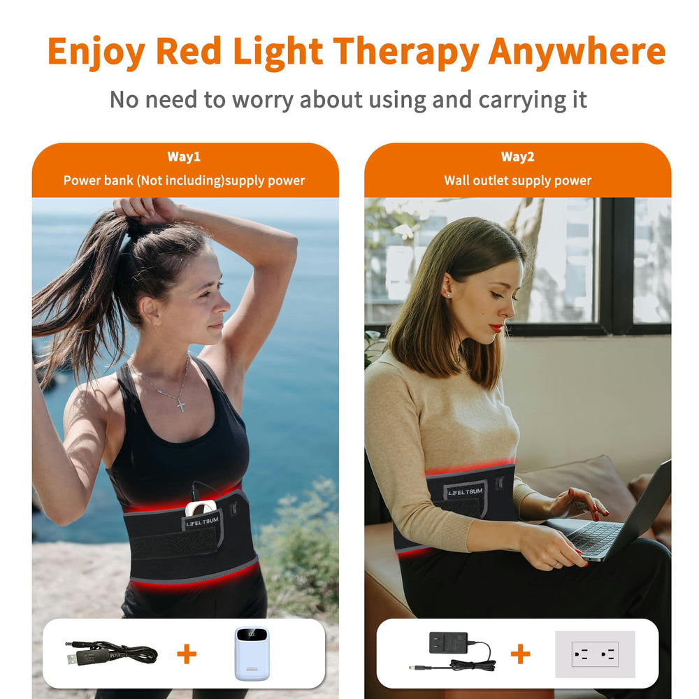 LIFELT8UM belt worn on the body for hands free relaxation and recovery.