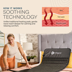 LifePro heating mat close-up showing control panel for personalized sessions.