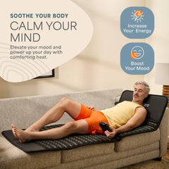 LifePro infrared mat resting on lap for mood boost and focus.